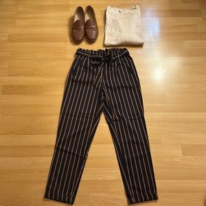 Zara navy striped tapered straight pants size small